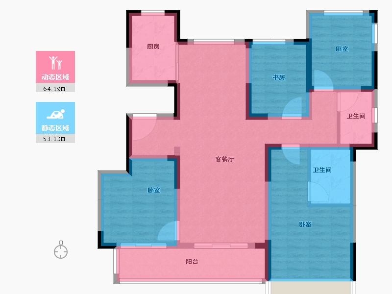 河南省-郑州市-巩义雅居乐·罗曼小镇-104.19-户型库-动静分区