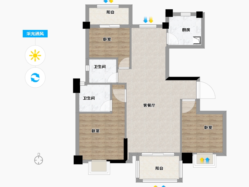 福建省-宁德市-福泰央府-87.00-户型库-采光通风