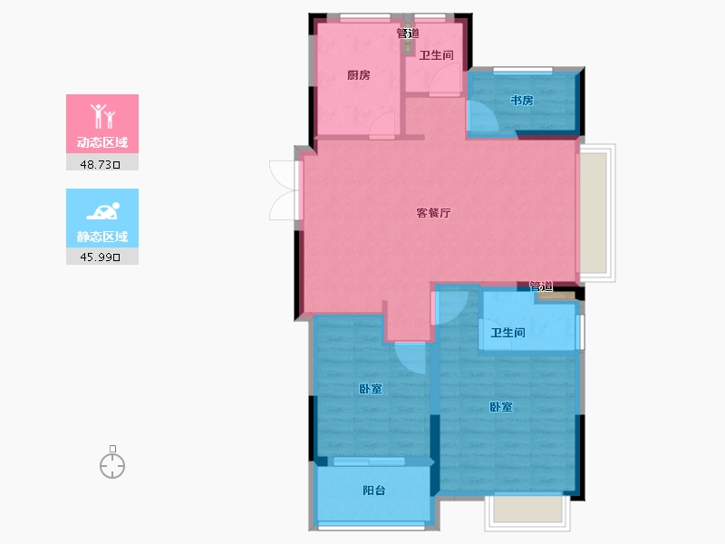 浙江省-宁波市-荣安桂语嵩江-86.00-户型库-动静分区