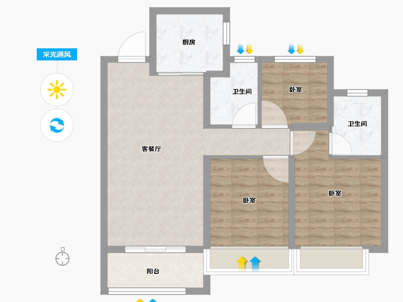 河南省-郑州市-富田城九鼎公馆-76.00-户型库-采光通风