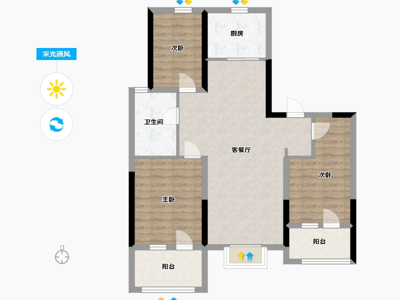 山东省-青岛市-珠山秀谷御墅-84.00-户型库-采光通风