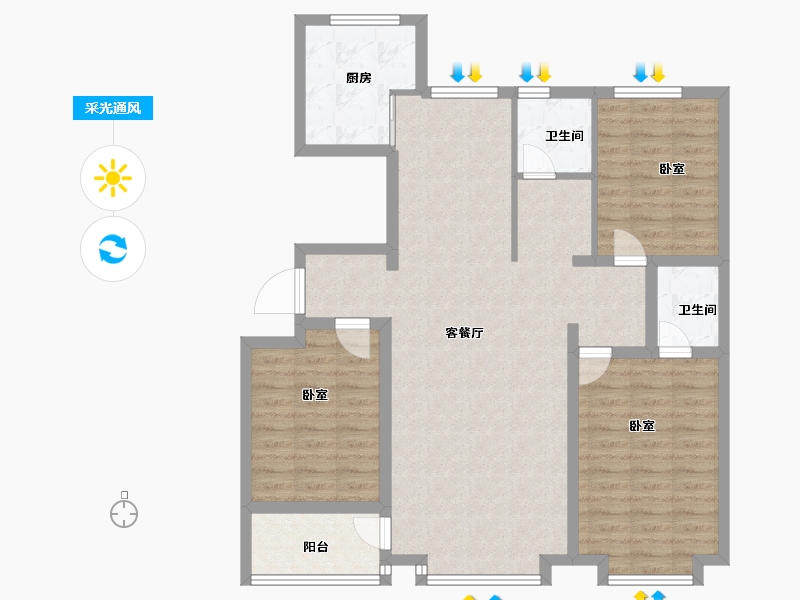 山东省-滨州市-北海海城玫瑰园-104.00-户型库-采光通风