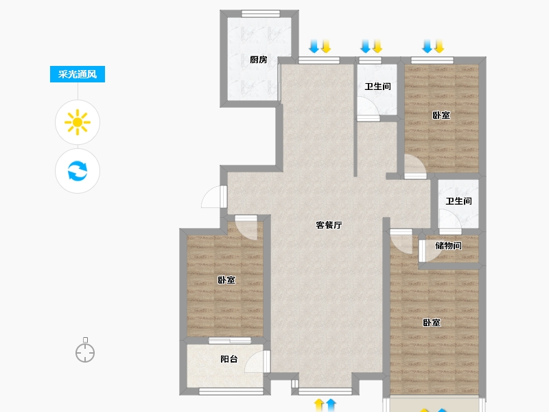 山东省-滨州市-北海海城玫瑰园-108.00-户型库-采光通风