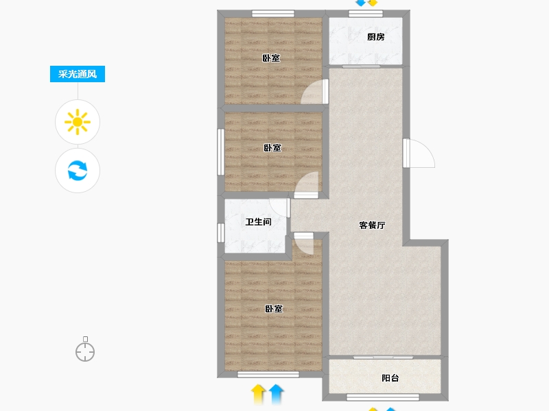 山东省-滨州市-名士花苑-87.60-户型库-采光通风