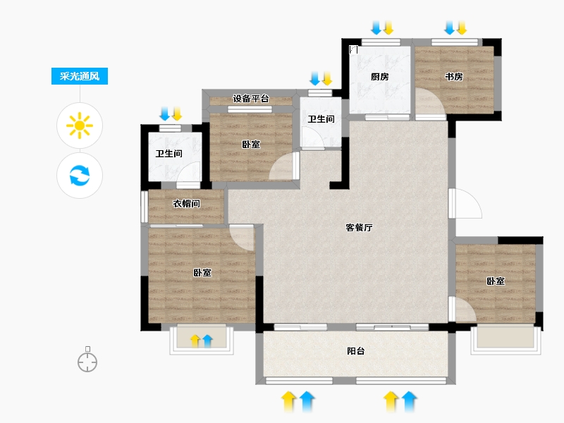 安徽省-合肥市-阳光城悦澜府-107.01-户型库-采光通风