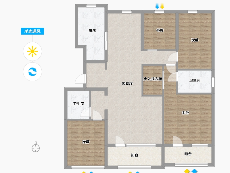 山东省-青岛市-融创都会中心 逸山-131.77-户型库-采光通风