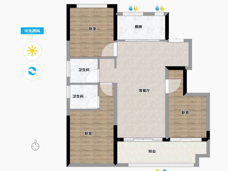 安徽省-芜湖市-荣盛江城观邸-90.26-户型库-采光通风