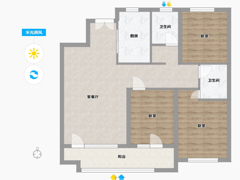 宁夏回族自治区-银川市-荆门 江山阅-85.96-户型库-采光通风