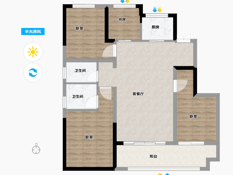 安徽省-芜湖市-荣盛江城观邸-96.01-户型库-采光通风