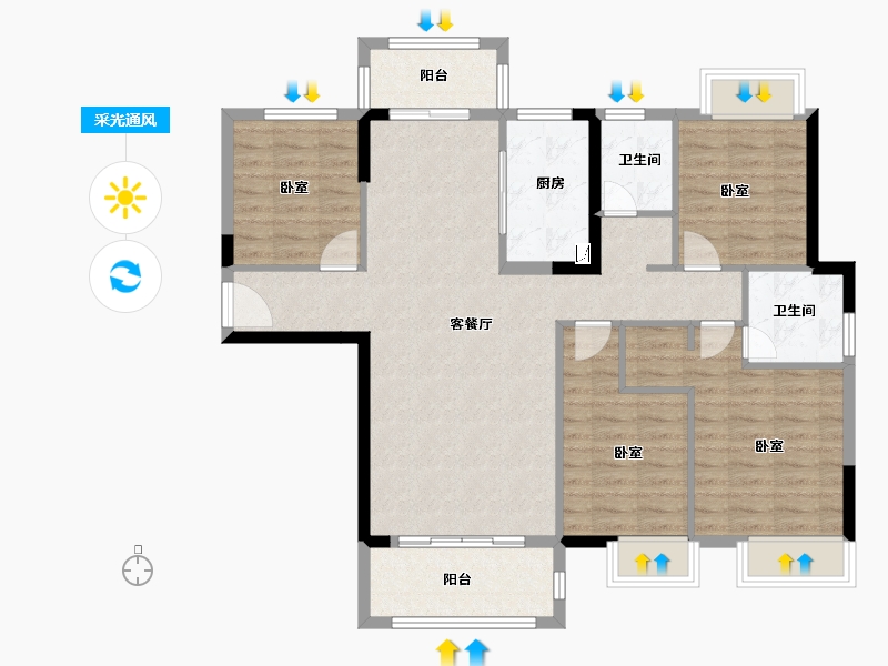 福建省-泉州市-莲花水岸阳光-103.00-户型库-采光通风