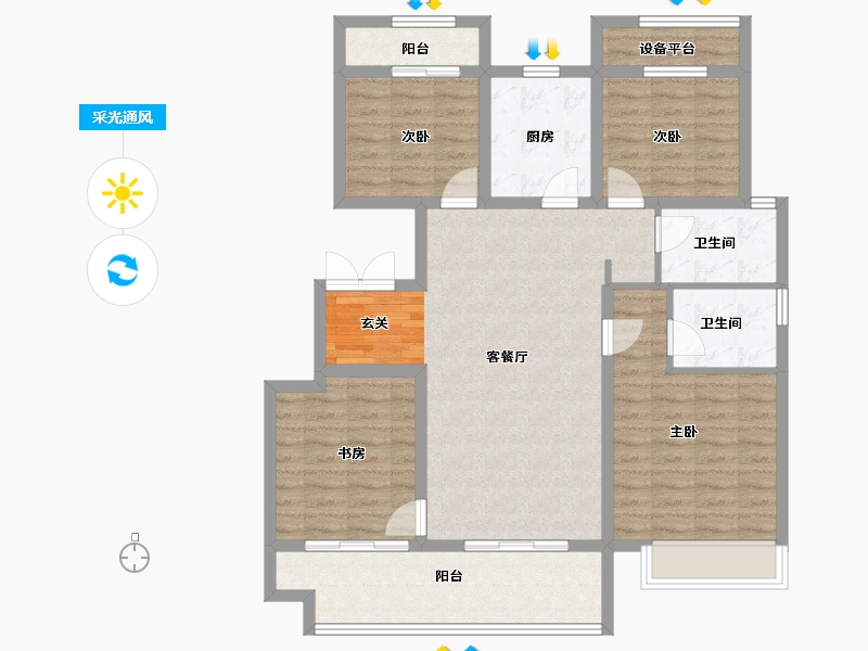 安徽省-黄山市-中梁江湾府-108.00-户型库-采光通风