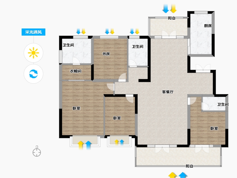 山东省-济南市-鲁能漫山香墅麓府-151.00-户型库-采光通风