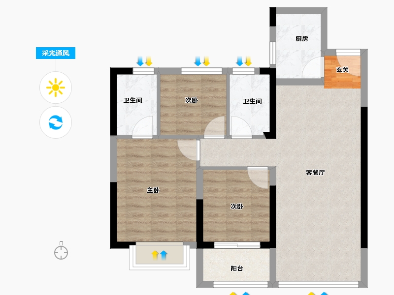 福建省-漳州市-西湖正荣府-71.80-户型库-采光通风