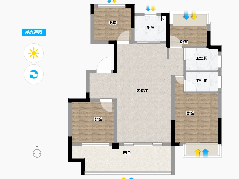 安徽省-合肥市-翡丽东方-92.00-户型库-采光通风