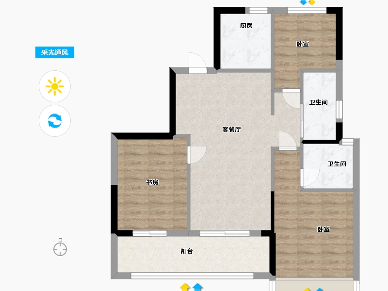 浙江省-温州市-融信中梁荣望-71.00-户型库-采光通风