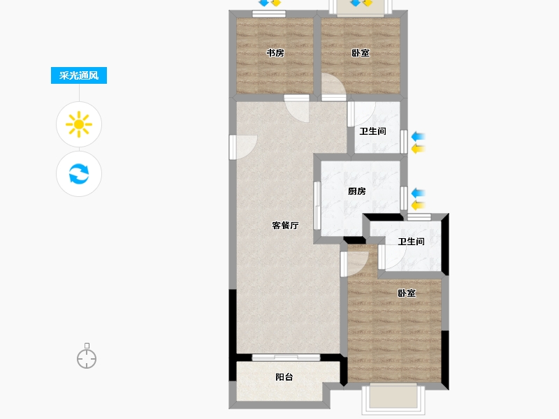 浙江省-温州市-瓯江国际新城-72.00-户型库-采光通风