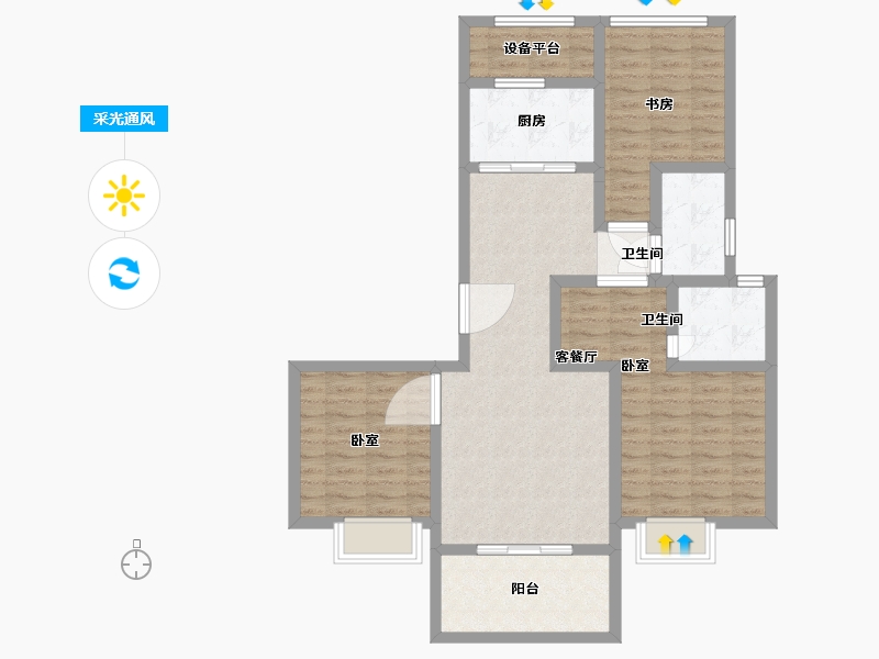 浙江省-温州市-瓯江国际新城-92.00-户型库-采光通风