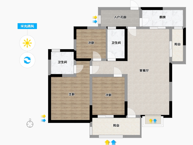 四川省-绵阳市-布鲁斯国际新城-105.82-户型库-采光通风