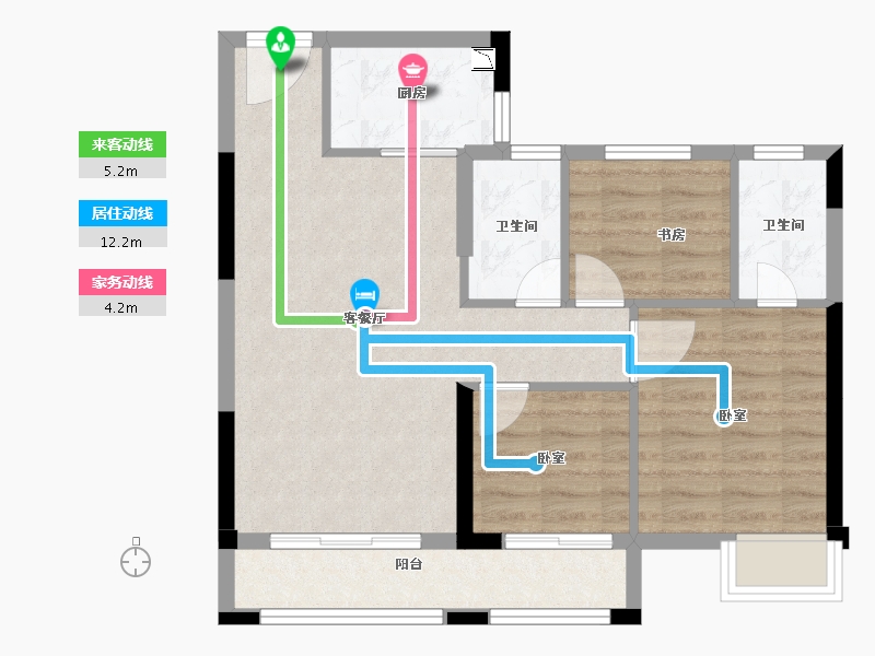 福建省-龙岩市-世茂德兴阳光城云墅-68.02-户型库-动静线