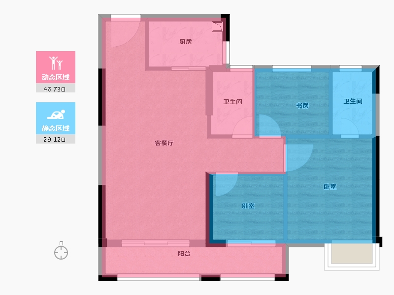 福建省-龙岩市-世茂德兴阳光城云墅-68.02-户型库-动静分区