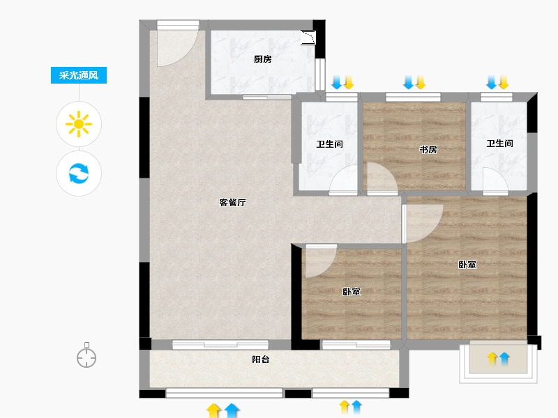 福建省-龙岩市-世茂德兴阳光城云墅-68.02-户型库-采光通风