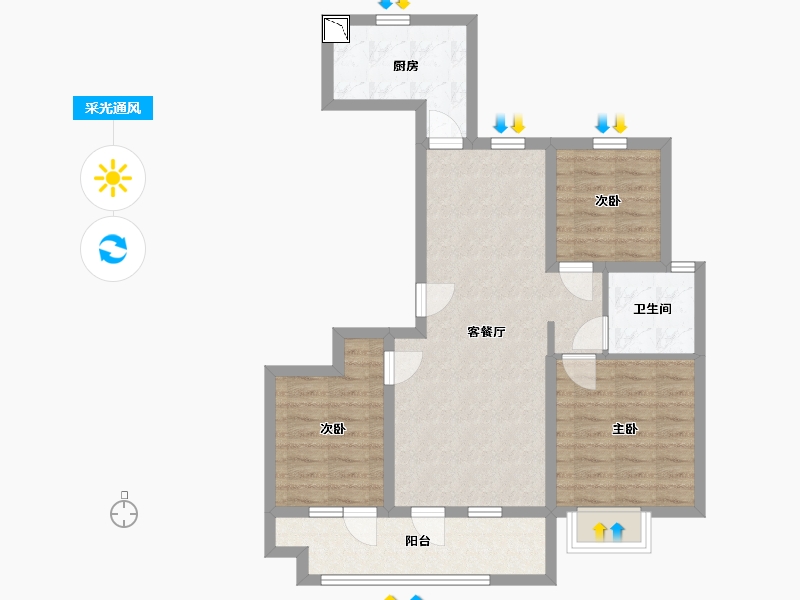 山东省-青岛市-华发四季-75.36-户型库-采光通风