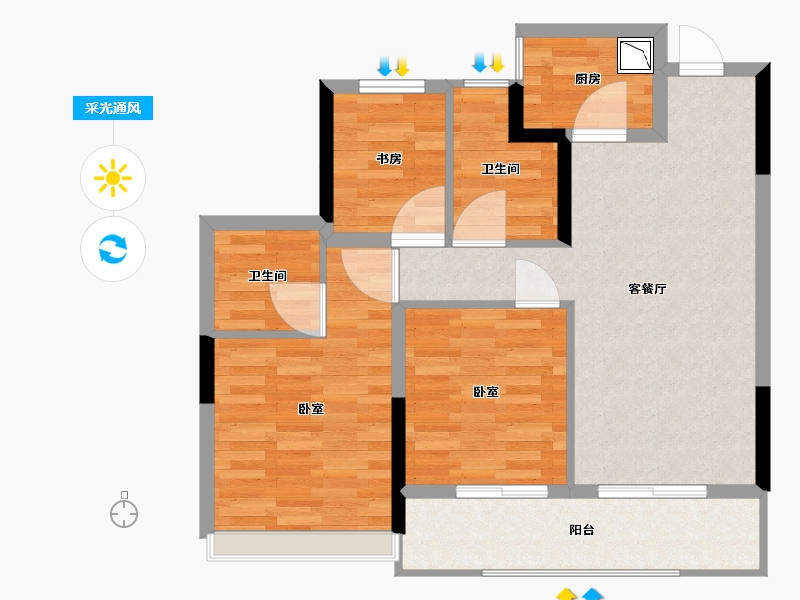 浙江省-杭州市-大家坤和美筑-72.32-户型库-采光通风