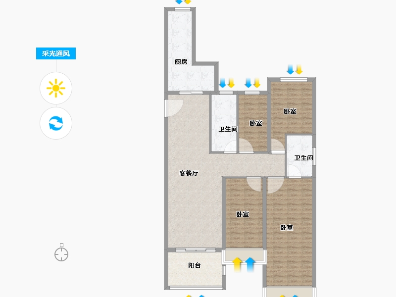 山东省-滨州市-恒大悦珑湾-128.00-户型库-采光通风