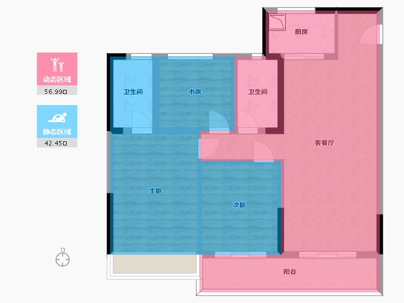 浙江省-杭州市-伟业熙境府-88.54-户型库-动静分区