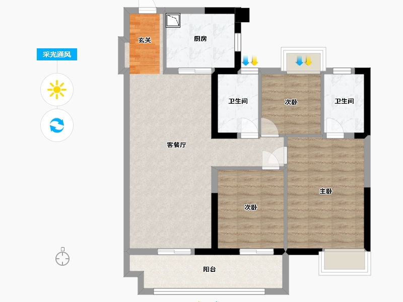 江西省-赣州市-招商·雍景湾-84.00-户型库-采光通风