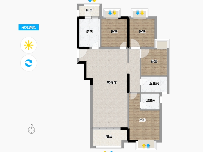 福建省-泉州市-碧桂园万顺城央壹品-104.00-户型库-采光通风