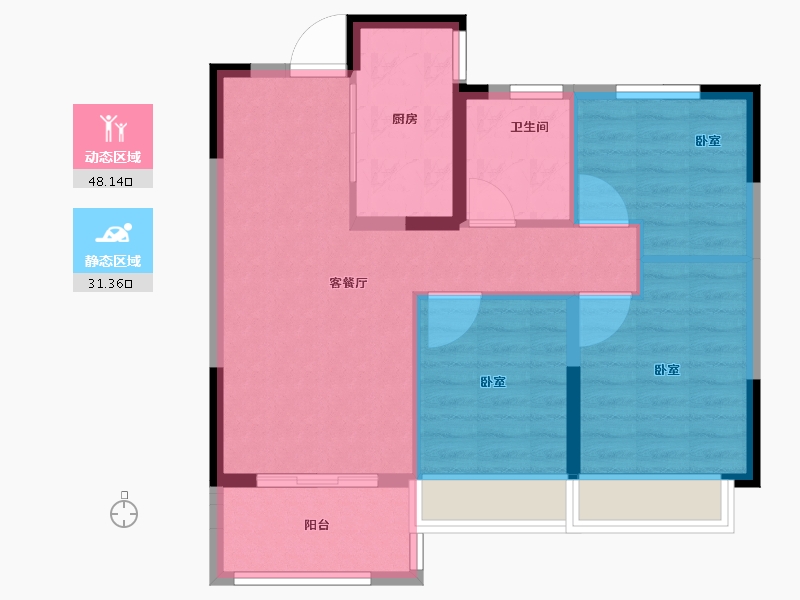 河南省-郑州市-富田城九鼎公馆-71.00-户型库-动静分区