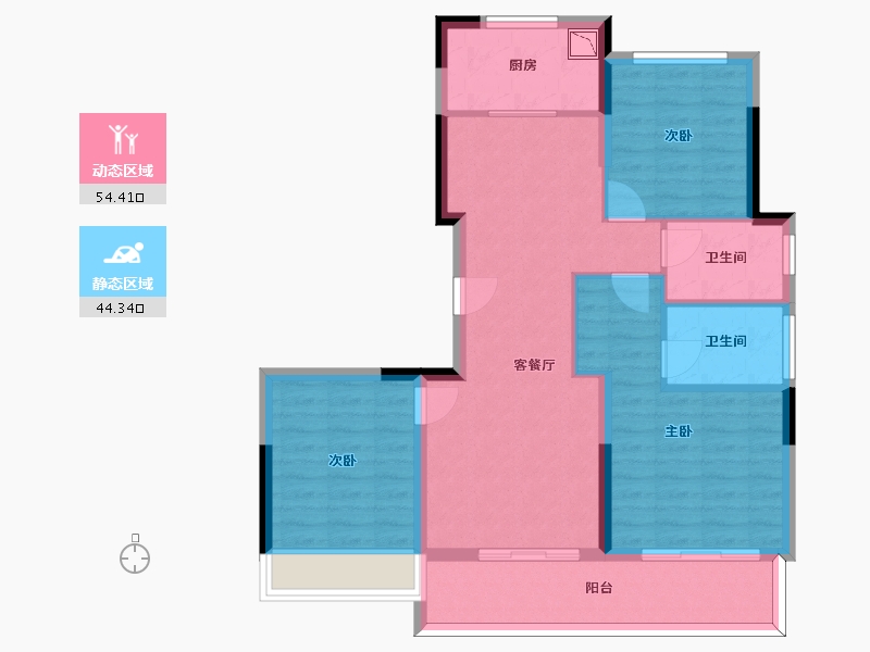 浙江省-杭州市-伟业熙境府-88.35-户型库-动静分区