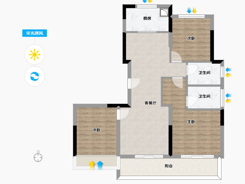 浙江省-杭州市-伟业熙境府-88.35-户型库-采光通风