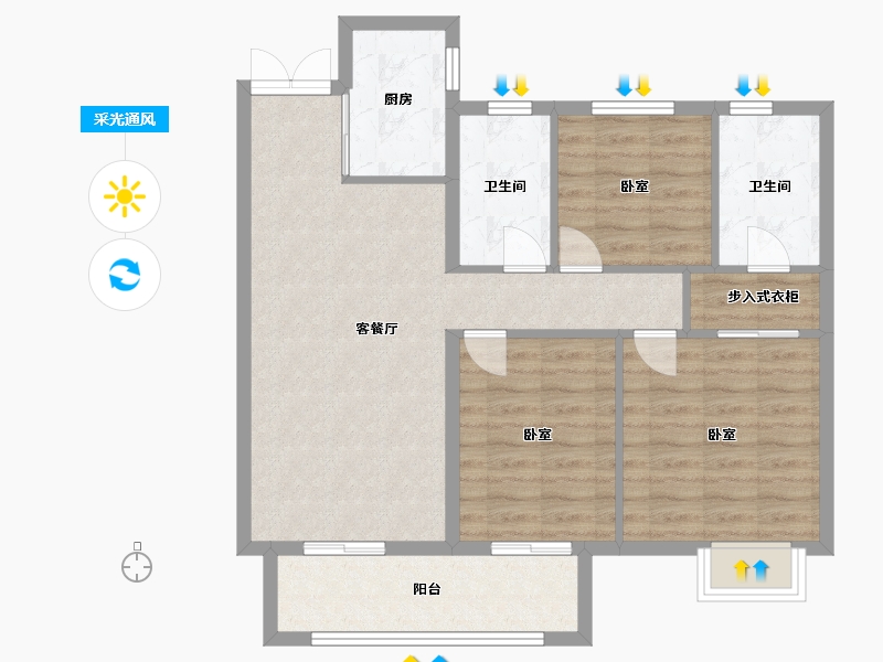 江苏省-镇江市-金辉·优步鑫苑-85.00-户型库-采光通风