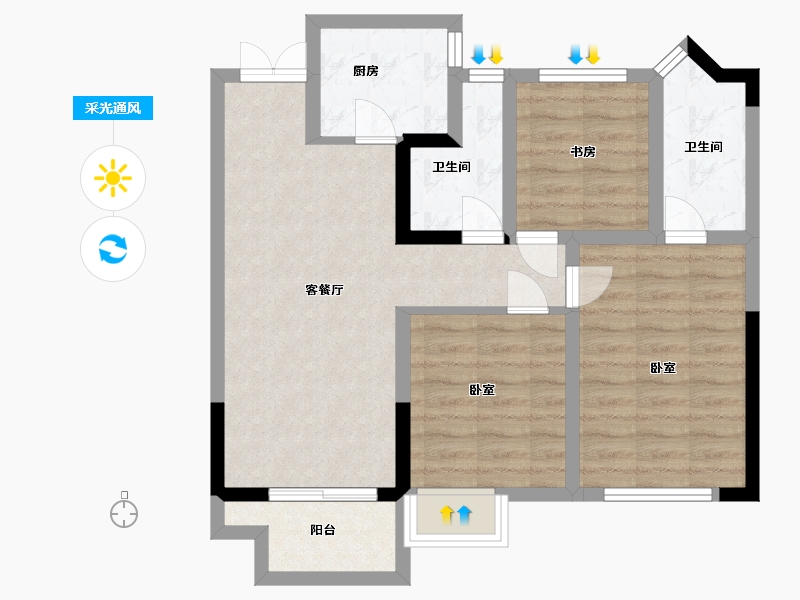 浙江省-湖州市-四季华府-71.00-户型库-采光通风