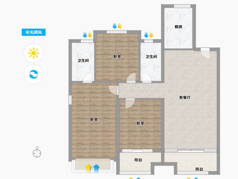 山东省-济南市-雍景湾-102.00-户型库-采光通风