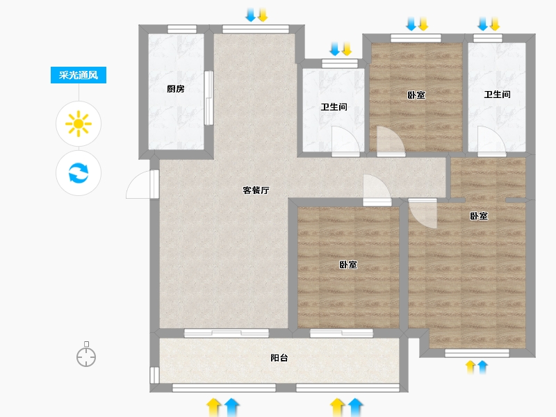 浙江省-杭州市-中天富春诚品二期-86.15-户型库-采光通风