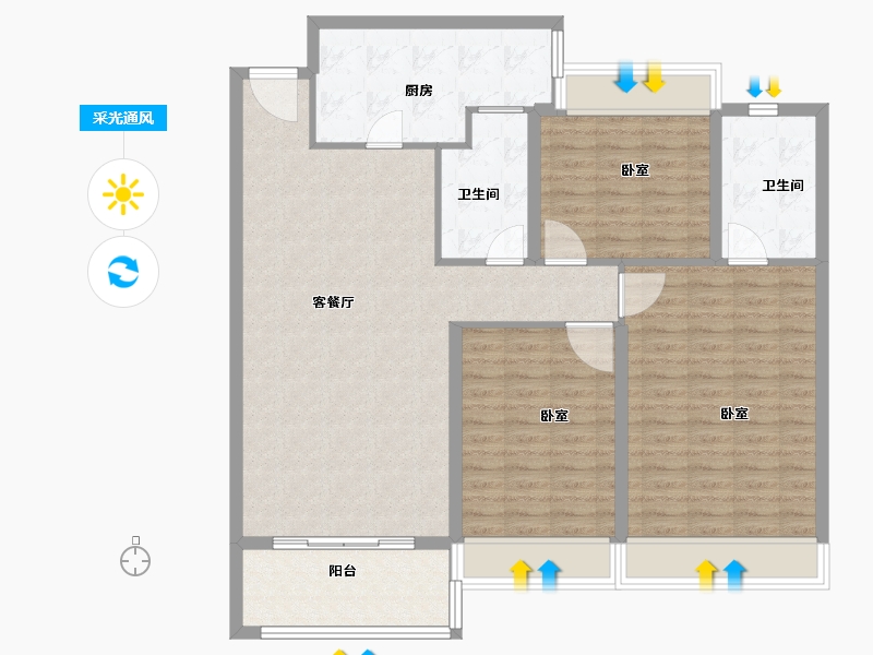 山东省-滨州市-恒大悦珑湾-118.00-户型库-采光通风