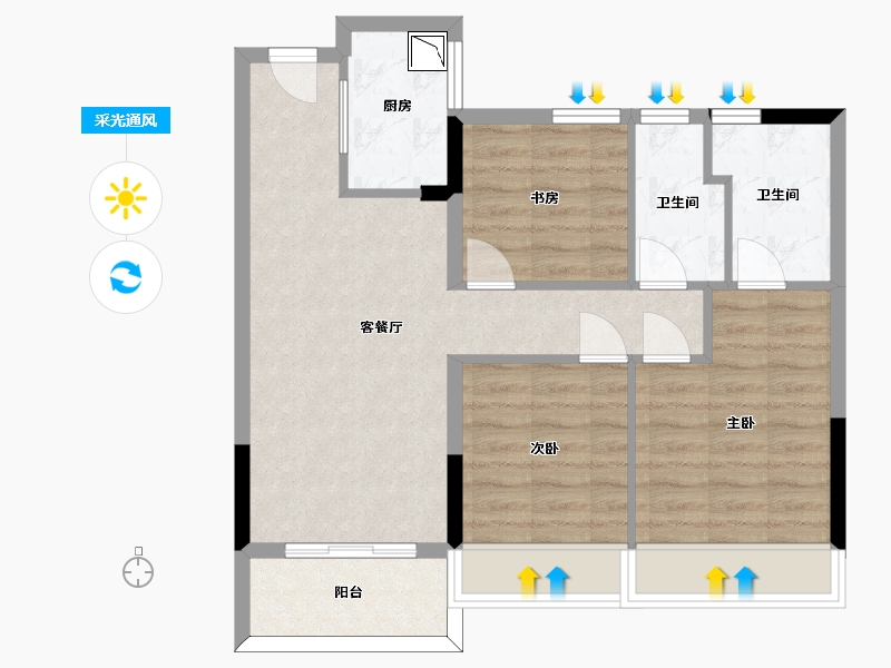 浙江省-杭州市-伟业熙境府-71.25-户型库-采光通风