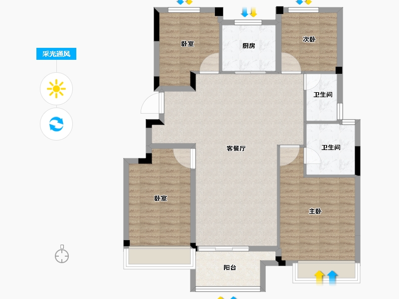 浙江省-绍兴市-嵊州融信学院府-109.00-户型库-采光通风