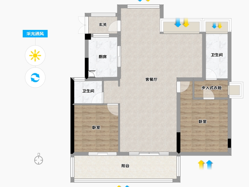 浙江省-绍兴市-杭州湾世纪城-103.36-户型库-采光通风