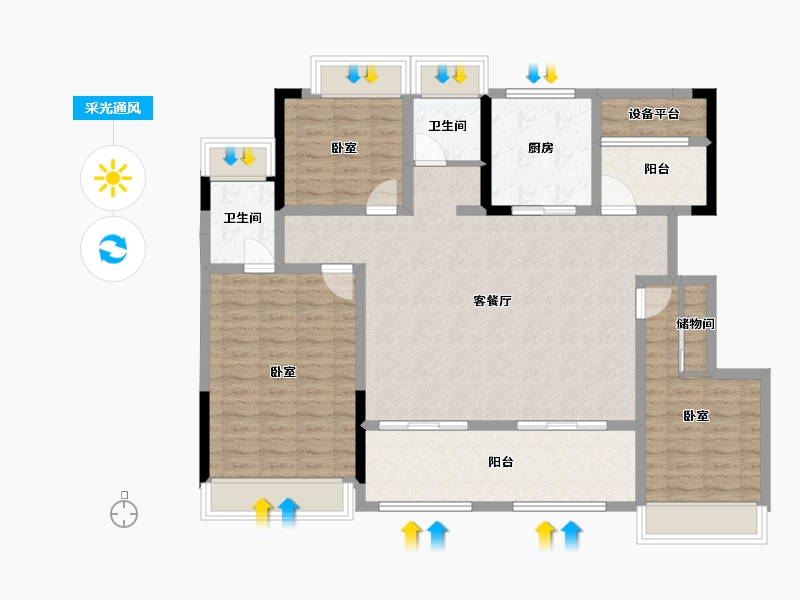 安徽省-合肥市-文一豪门金地-119.51-户型库-采光通风