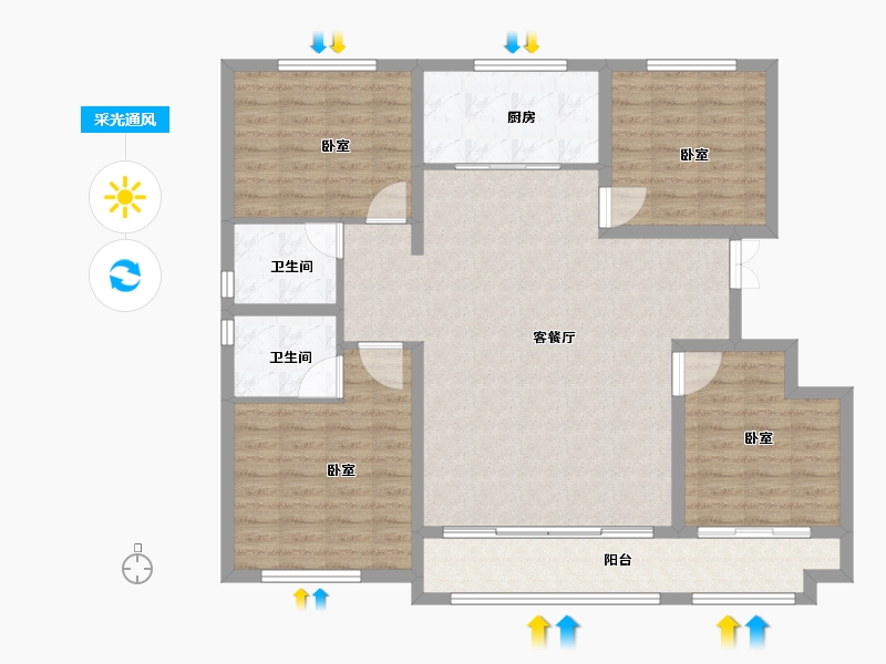 山东省-滨州市-恒信·大都会-113.90-户型库-采光通风