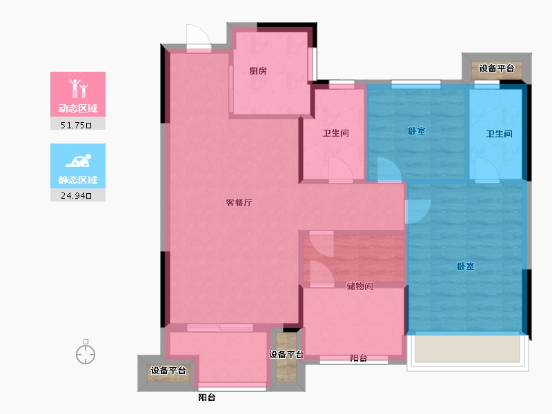 浙江省-温州市-德信东宸里-70.99-户型库-动静分区