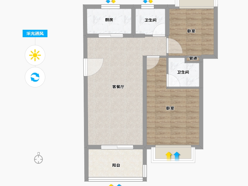 河南省-郑州市-雅居乐海南清水湾-64.31-户型库-采光通风