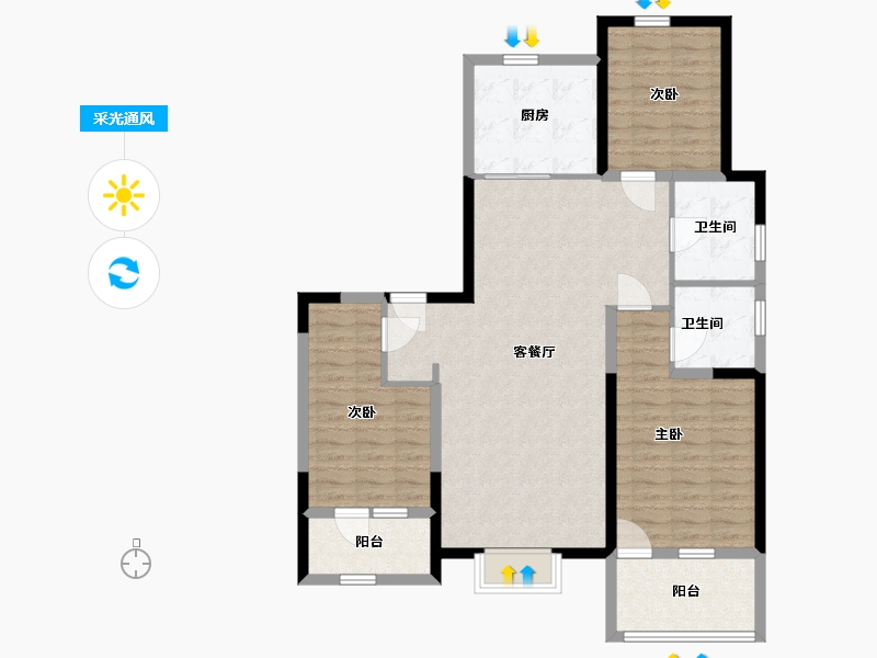 山东省-青岛市-珠山秀谷御墅-108.00-户型库-采光通风