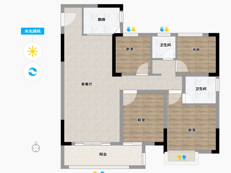 安徽省-合肥市-蓝光芙蓉香颂-105.10-户型库-采光通风