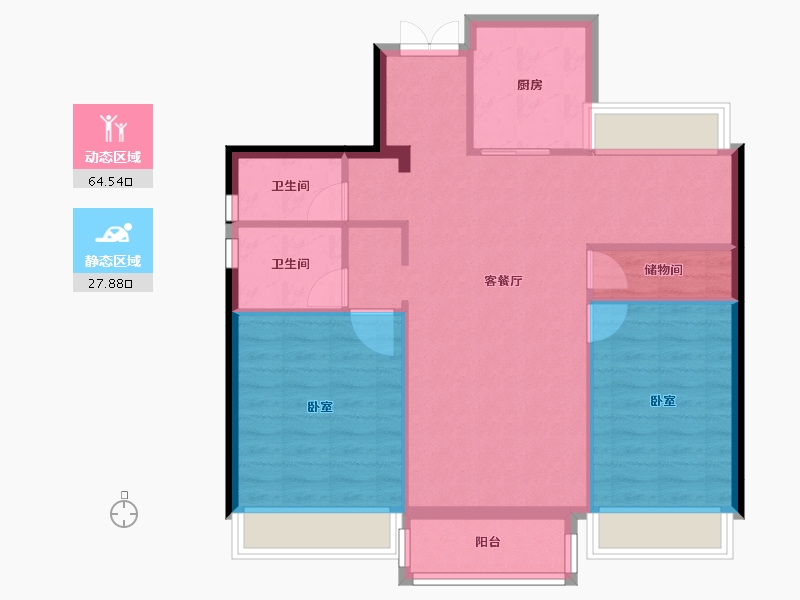 浙江省-绍兴市-杭州湾世纪城-83.64-户型库-动静分区