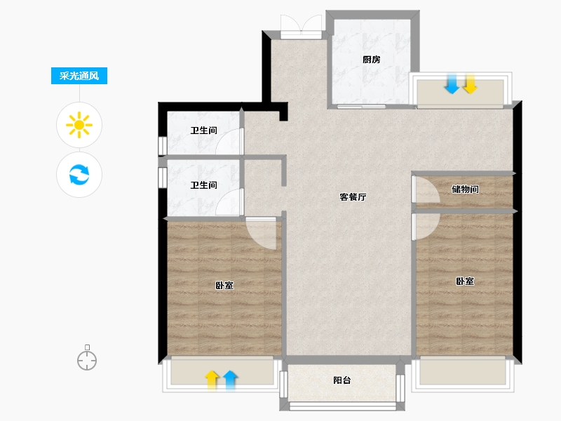 浙江省-绍兴市-杭州湾世纪城-83.64-户型库-采光通风